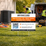 Heating and air conditioning lawn sign with clear service and contact information