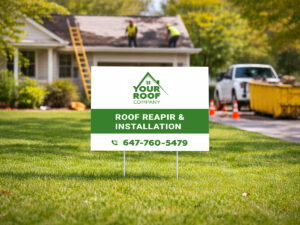 Roofing lawn sign design for construction company in Toronto