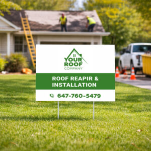 Roofing lawn sign design for construction company in Toronto