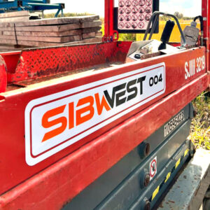 One more scissor lift with custom vinyl decals and company branding details